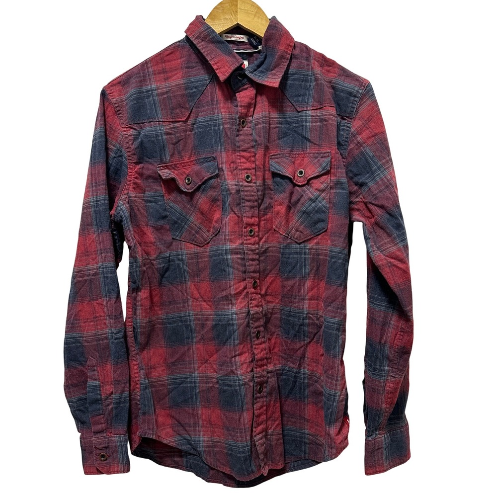 Wrangler Flannel Shirt Mens Medium Red Plaid Western Flex Comfort JSH1WWR
